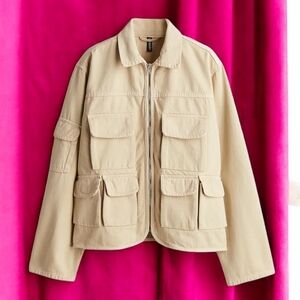 H&M Beige Canvas Cotton Utility Jacket